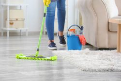 Female,Janitor,Mopping,Floor,In,Room