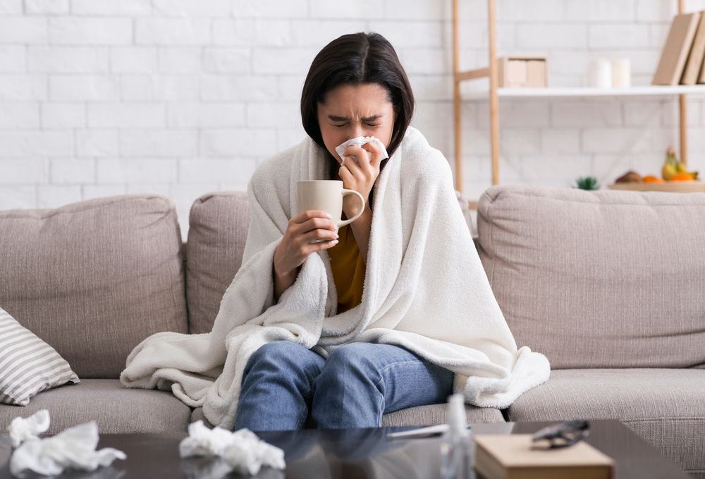 Contagious,Disease,Outbreak.,Sick,Girl,With,Hot,Drink,Suffering,From