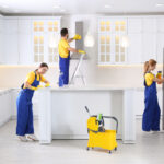 Team,Of,Professional,Janitors,Cleaning,Modern,Kitchen