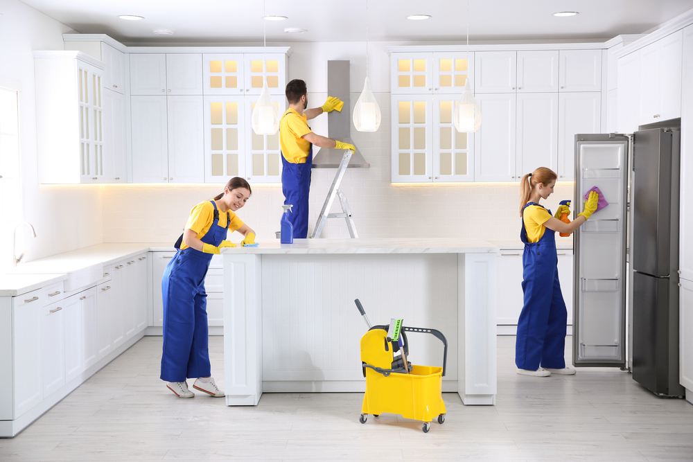 Team,Of,Professional,Janitors,Cleaning,Modern,Kitchen