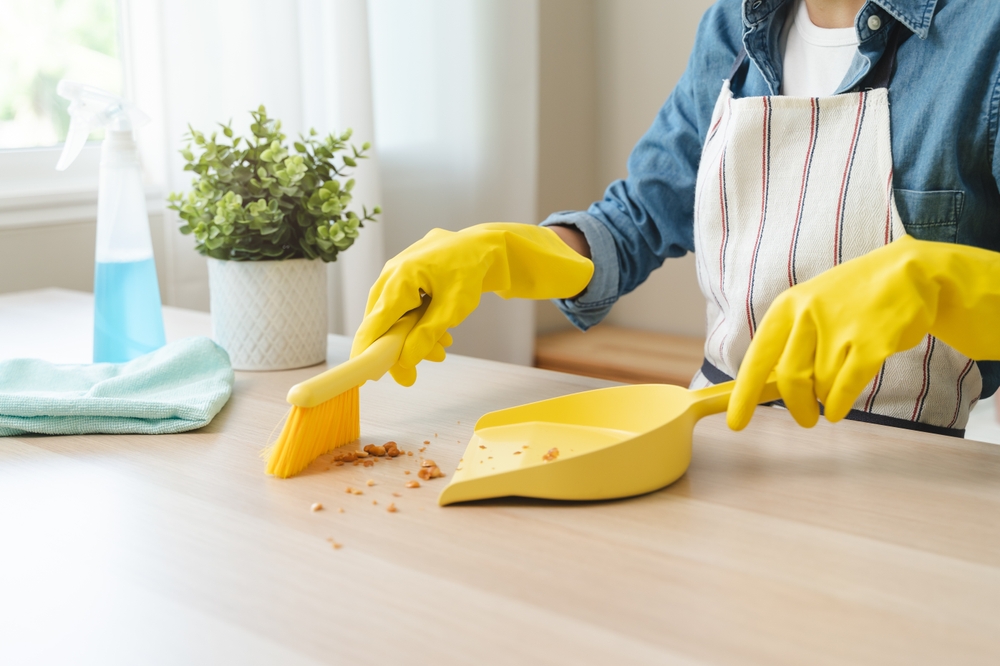 Household,Clean,Up,,Housekeeper,Asian,Young,Woman,Wearing,Protection,Rubber