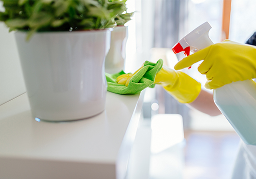 wiping countertops